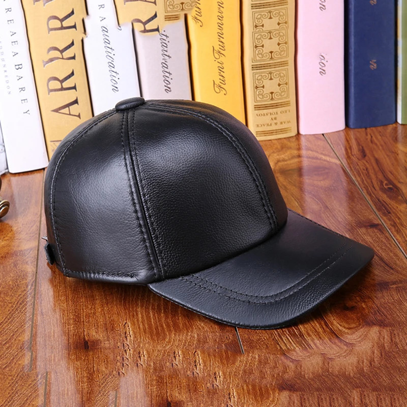 Men Women Real Cowhide Leather Earlap Caps Male Female Fall Winter 100% Real Cow Leather Hats Casual Outdoor Baseball Cap 241230