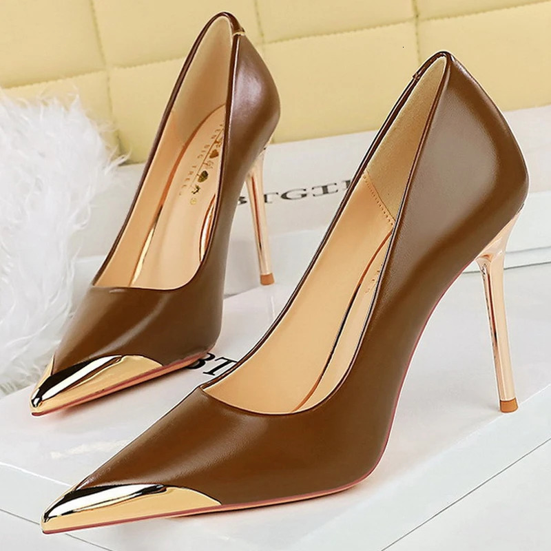 BIGTREE Shoes Retro High Heels Metal Pointed Tip Women Pumps Stiletto 9.5 Cm And 4.5cm Heels Sexy Party Shoes Office Shoes 250103