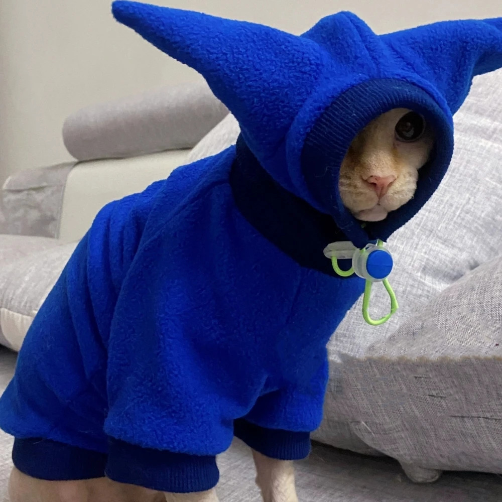 Winter Fleece Sweatshirt Hat Suit for Sphynx Cat Warm Fashion Blue Pink Coat for Kittens Spring Soft thick Jacket for Devon Rex 250106