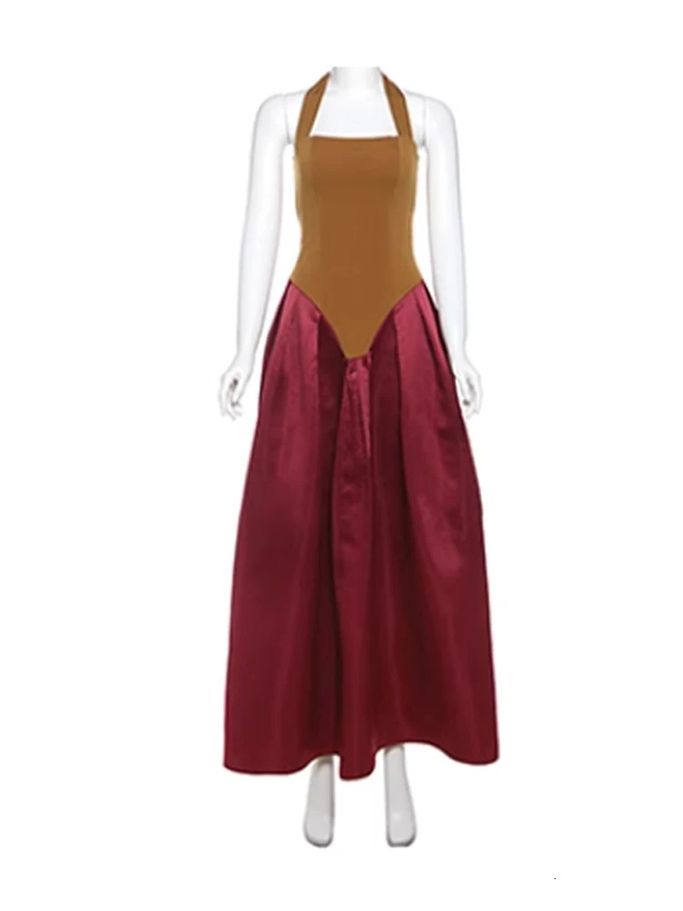 Elegant patch work dress womens strapless length A-line dress womens 2025 early spring fashion womens robe 250103