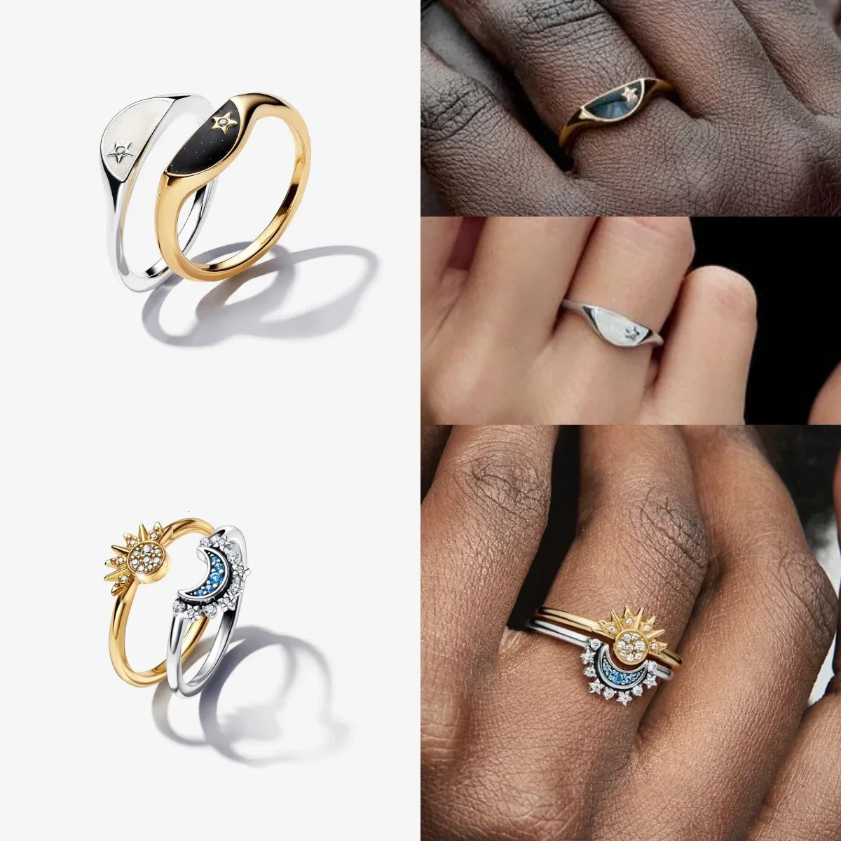 S925 Silver Panjia Me Day Night Ring Set High Quality Sun Moon Ring Set Couple Rings Womens Jewelry 250103