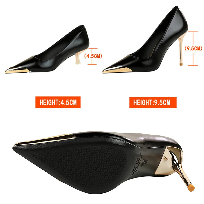 BIGTREE Shoes Retro High Heels Metal Pointed Tip Women Pumps Stiletto 9.5 Cm And 4.5cm Heels Sexy Party Shoes Office Shoes 250103