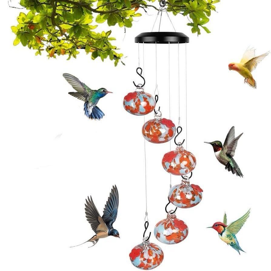 Outside Birdfeeder Hummingbird Feeders With Wind Chimes Leak-Proof Garden Decor Bee Guard And Bee Proof Accessories