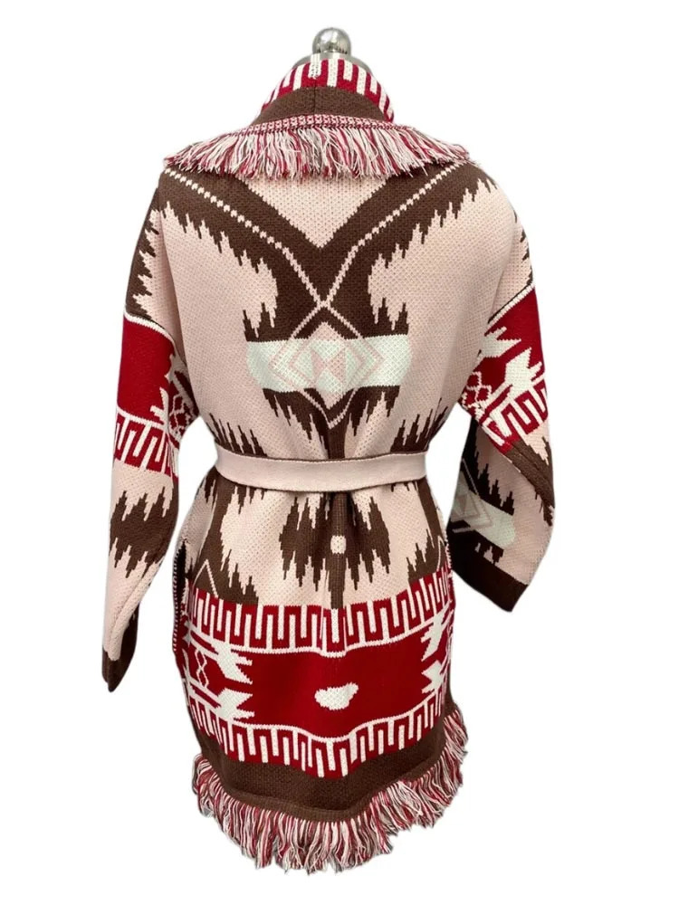 WQJGR Cardigan Sweater Women Wool Kniited Tassel Fashion High Quality Jacquard Loose Full Sleeve Cashmere Winter Jacket 250103