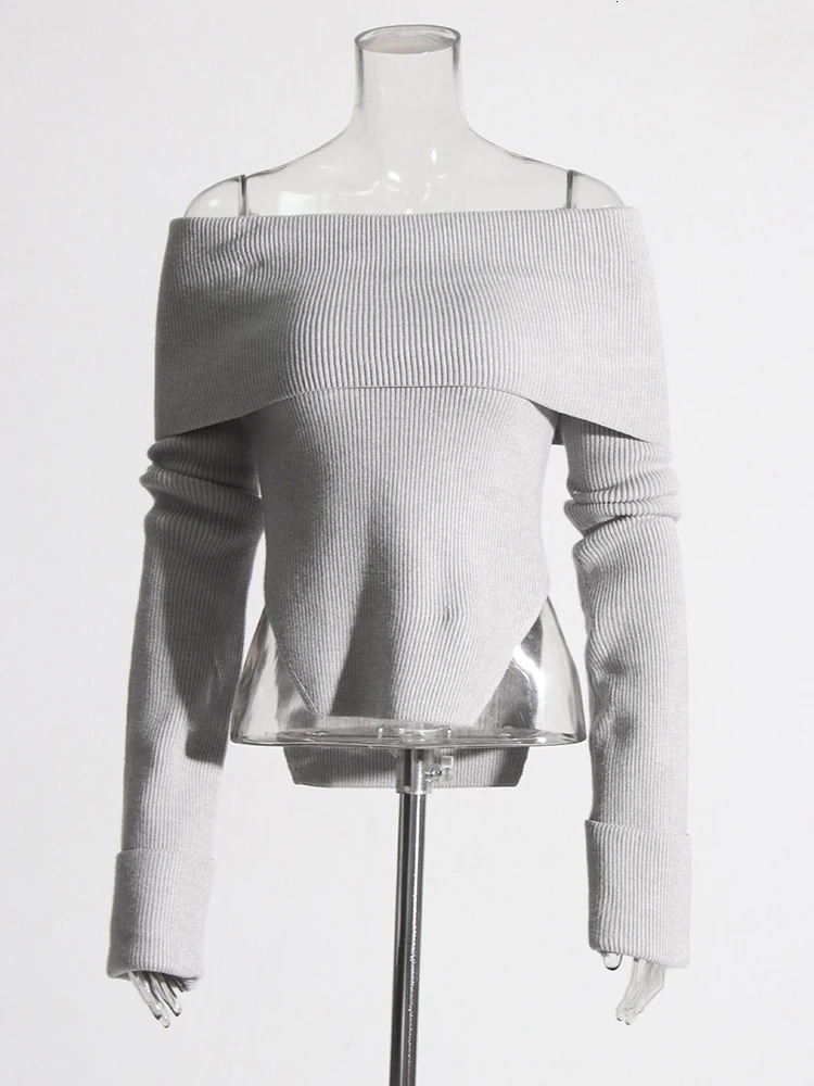 Solid Sexy Slimming Knitting Sweaters For Women Slash Neck Long Sleeve Off Shoulder Temperament Pullover Sweater Female 250103