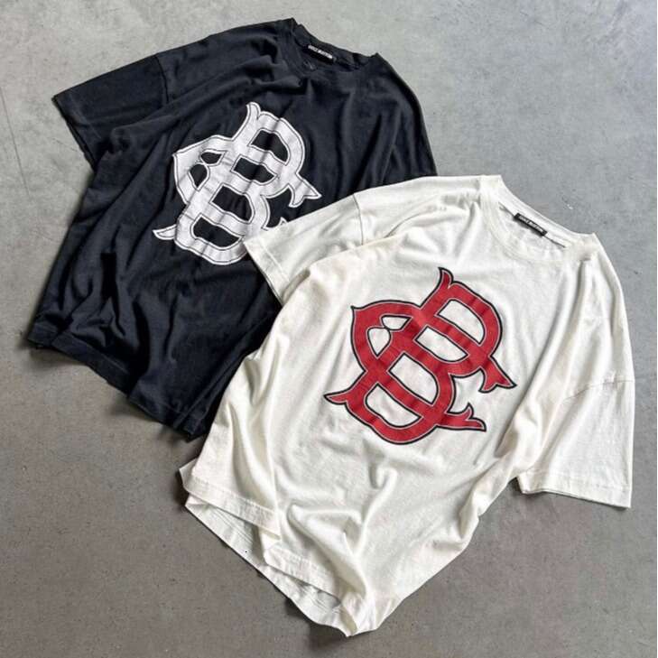 New Spring/Summer High Street Simple Abstract Printed T-shirt for Men and Women Trendy Brand Hip Hop Short Sleeve