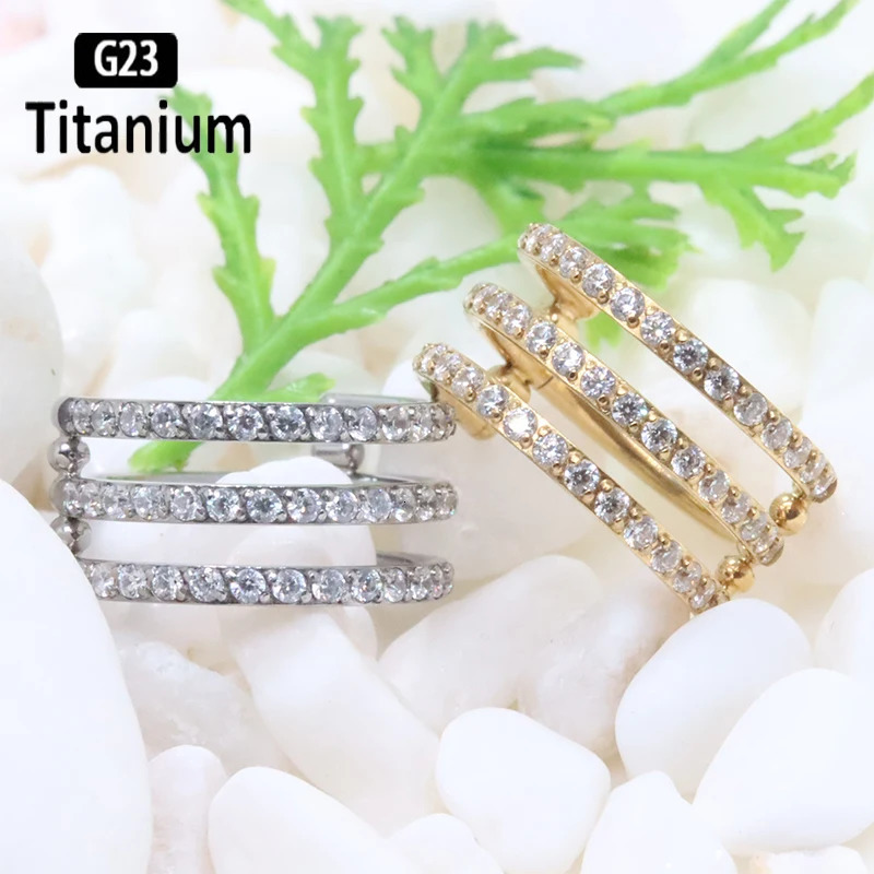 G23 Piercing 3 row zircon Hoop Septum Clicker Nose Rings Tragus Ear Cartilage Helix Conch Lip Body Jewelry earrings 250103