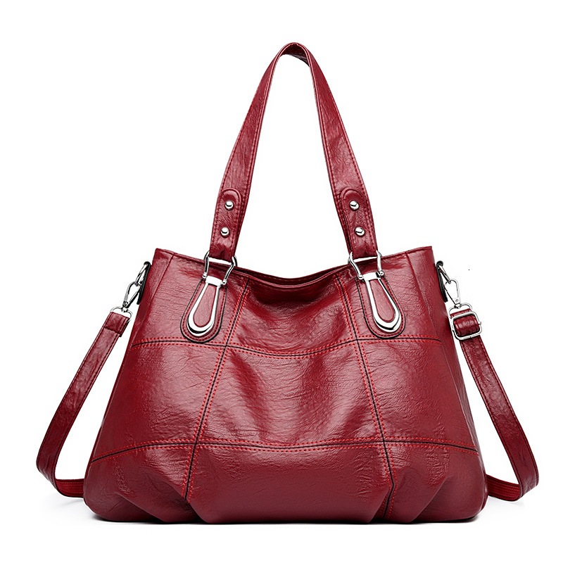 Women's 2024 New PU Soft Leather Shoulder Large Capacity Fashion Splicing Handheld Tote Bag