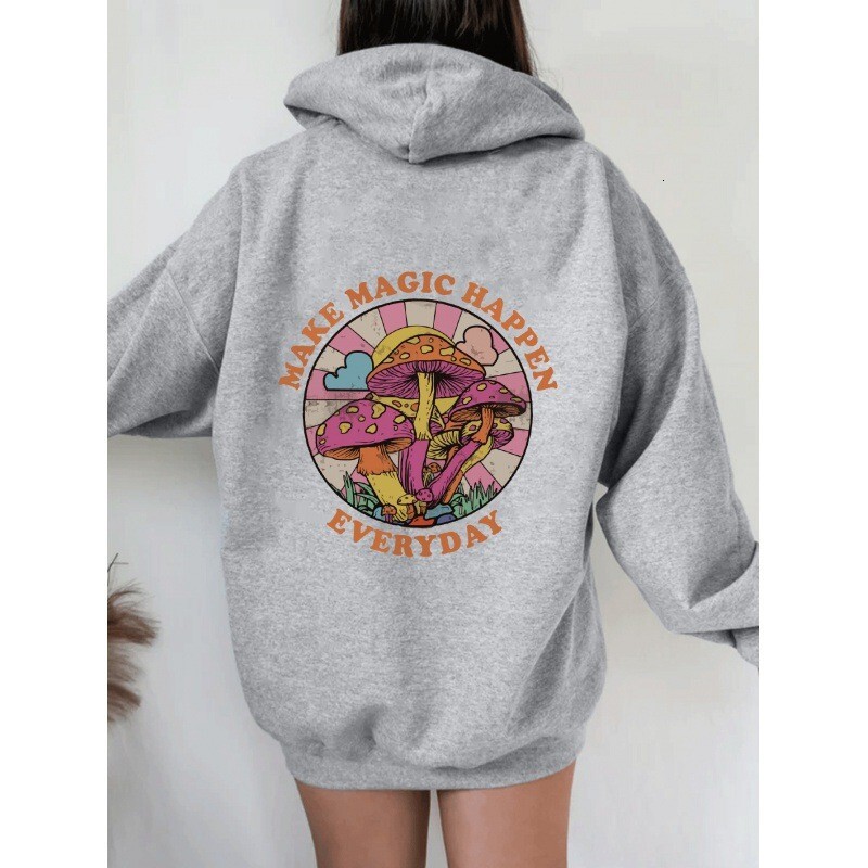European Women's Velvet Sweatshirt With Plain Letter Kangaroo Pocket Drawstring Print Hoodie