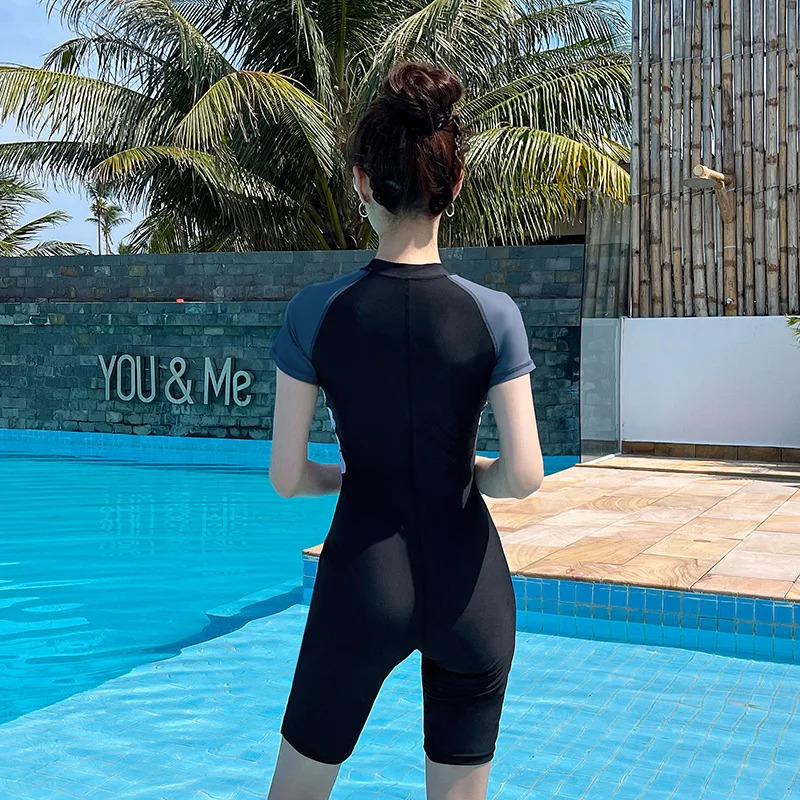 Women One Piece WaterProof Athletic Sun Protection Beach SwimWear Short Sleeve QuickDrying Bathing Surfing SwimSuit 250106