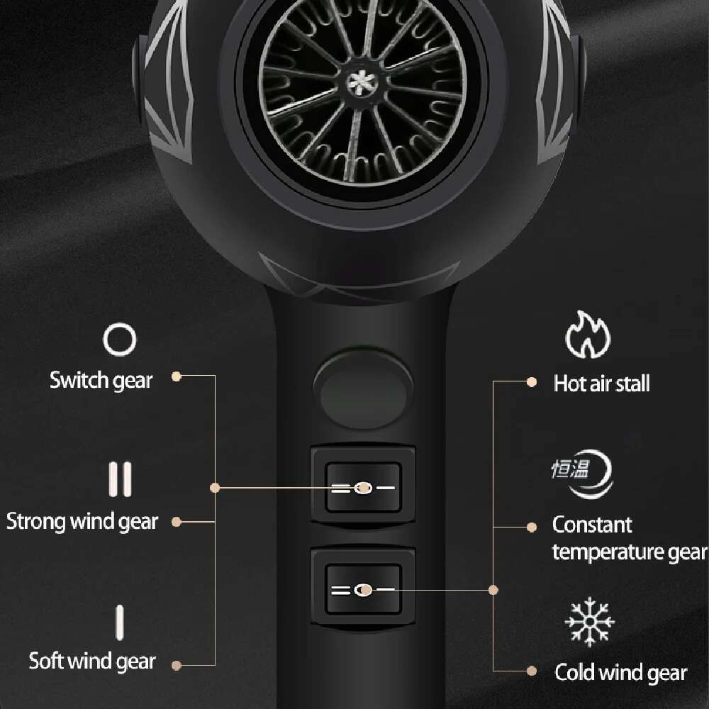 2400W Professional IONS Hair Dryer Blowdryer for Salon High Speed Strong Wind 6 Gears Low Noise 3.5m Cord Length Blower 2 Nozzle