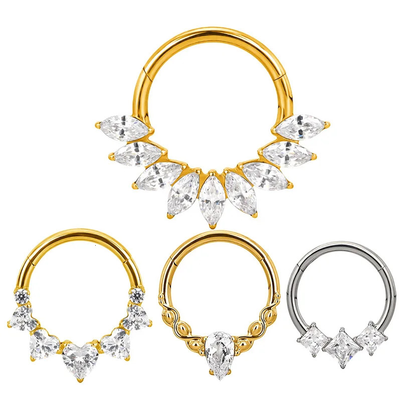 ASTM F136 EAR Nose Ring PIERC with CZ Segment Hoop Ring Face Hinged Segment Clicker Labret Cartilage Piercing Jewelry 250103
