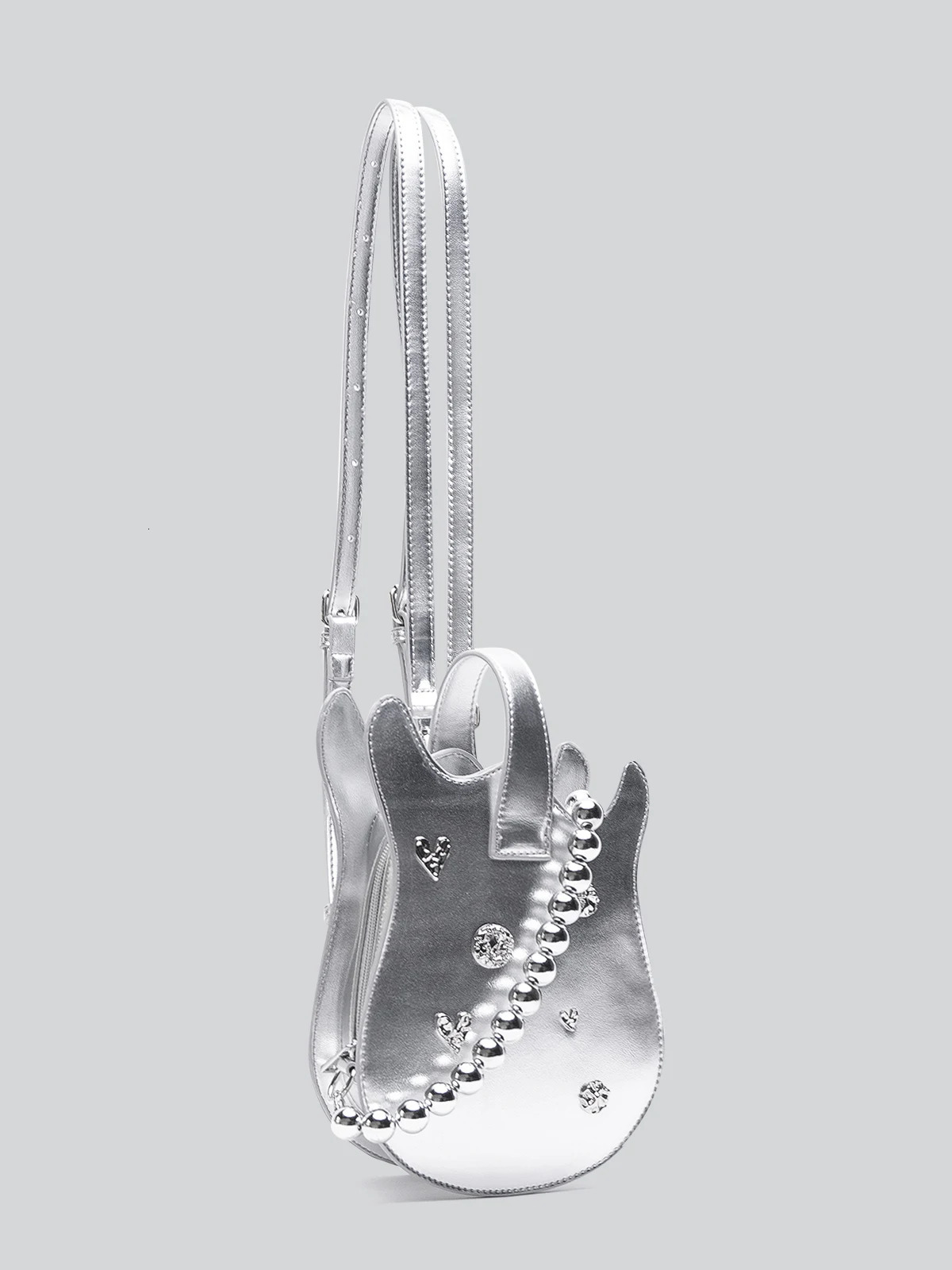 HIATUS original metal chain bead rivet mini shoulder crossbody guitar bag heart flash diamond personalized mobile phone bag 250102