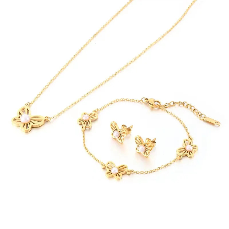 Fashion Romantic Butterfly Jewelry Set Butterfly Earrings Necklace Bracelet Set for Women Anniversary Gift 250102
