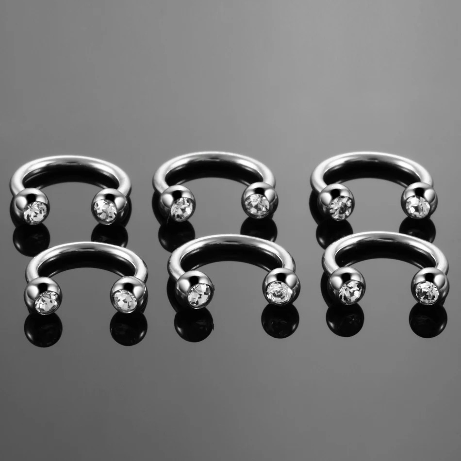 10PCS G23 Horseshoe Ring Piercing Crystal Ear Tragus Cartilage Eyebrow Lip Ring Nose Septum Hoop Rings Piercing Jewelry 250103