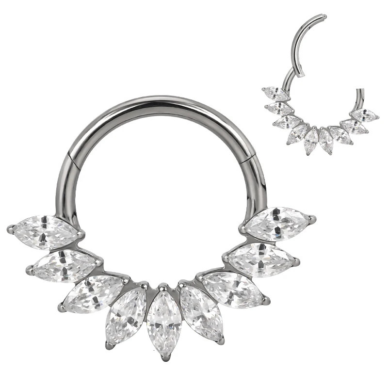ASTM F136 EAR Nose Ring PIERC with CZ Segment Hoop Ring Face Hinged Segment Clicker Labret Cartilage Piercing Jewelry 250103
