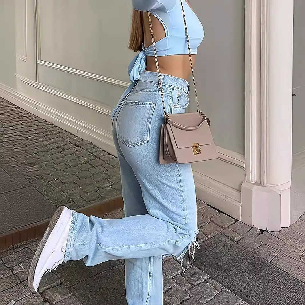 2024 New Womens High Waist Comfortable Loose Wide Leg Jeans for Women Skinny and Perforated Casual Pants