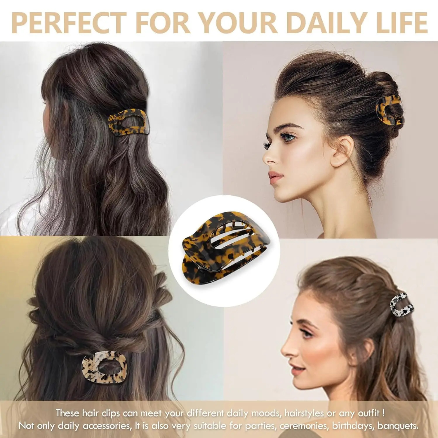 4 Pack Flat Hair Clips French Flat Clips Hair for Thick Thin Hair Leopard Print Hair Claw Clips for Women Girls Duck Billed Cli 250106