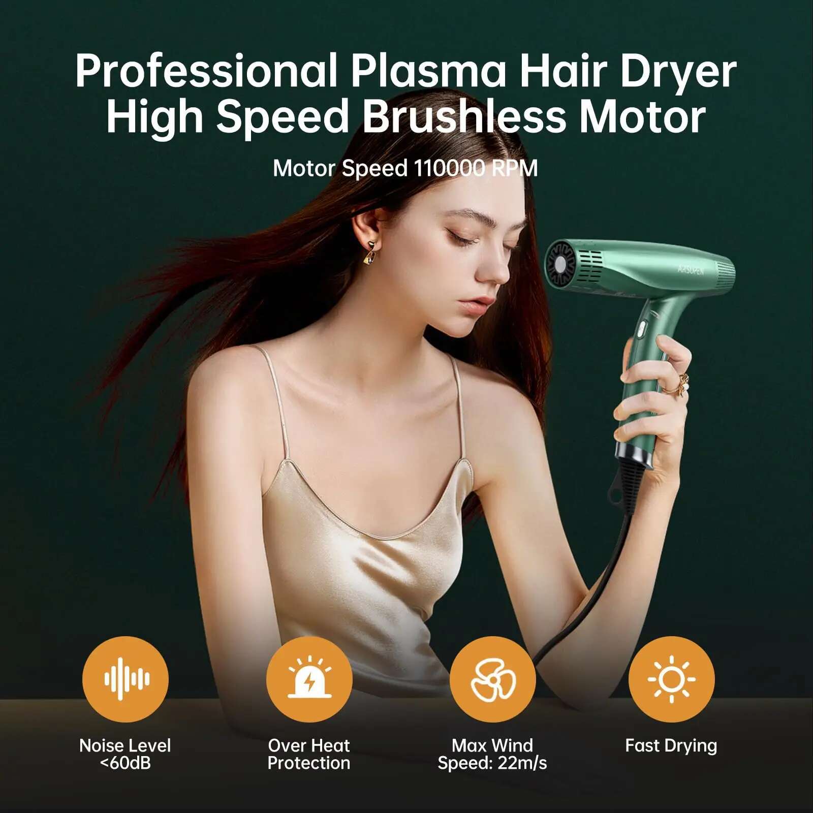 Hair Dryer with Diffuser Concentrator Nozzles Comb & Holder High Speed for Fast Drying 12 Modes as Salon Light Quiet 1875W