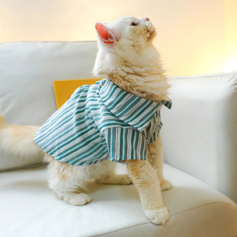 Summer Pet Home Shirt Printed with Striped Polyester Material Thin Breathable Pet Clothing Accessories Cute Dog Cat Apparel 250106