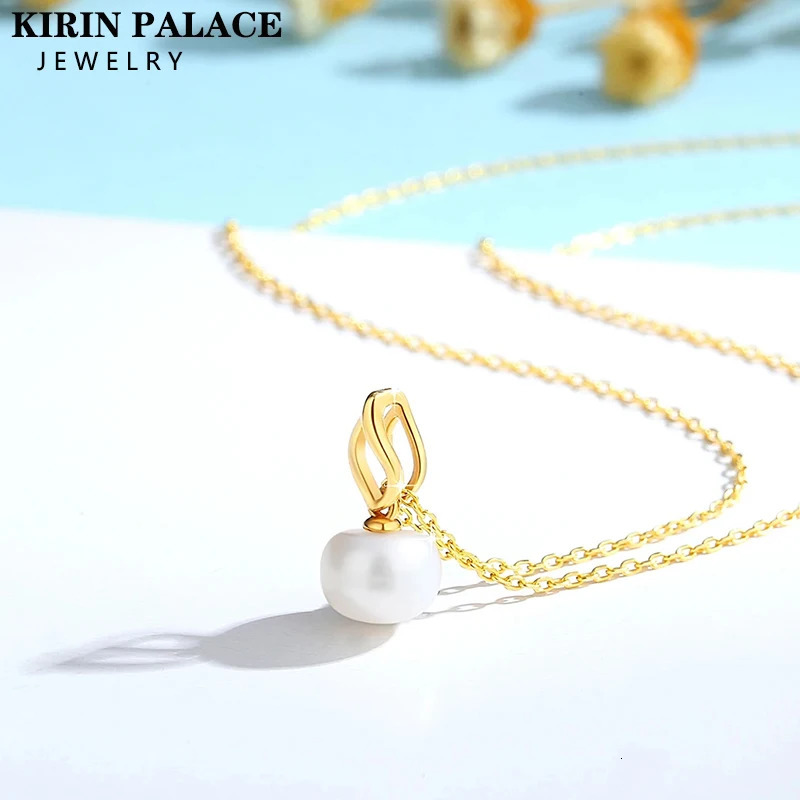 18K Gold Necklace Pendant Round Natural Freshwater Pearl AU750 Yellow Gold Pendant Womens Fine Jewelry Gift With Certificate 250106