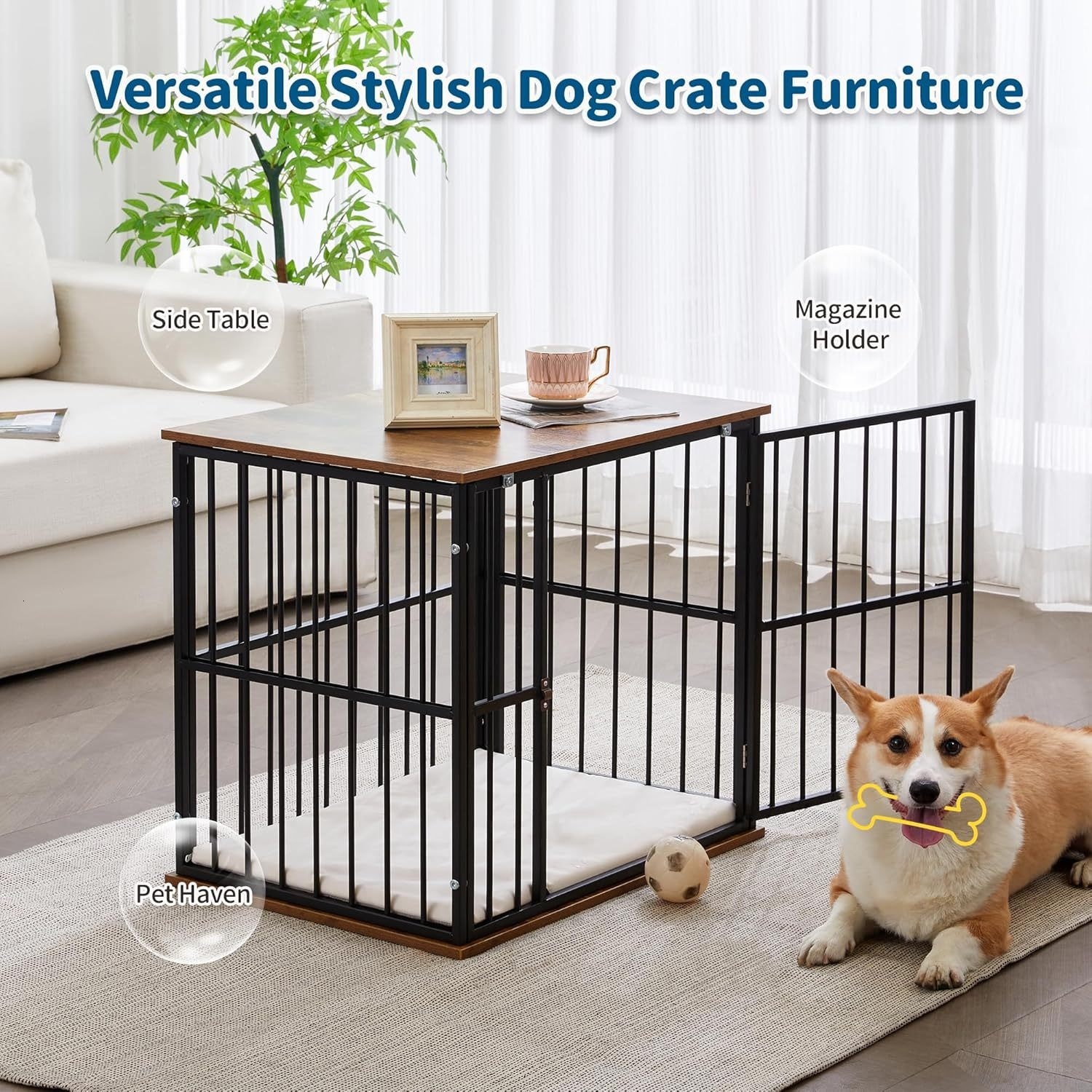 Spacious Multi-Door Pet Cage with Iron Door and Desktop Storage
