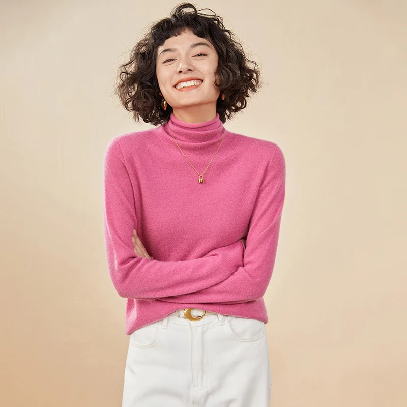 Womens pullover autumnwinter 100% cashmere sweater casual knitted high collar loose Tops basic pile Blouse 250103