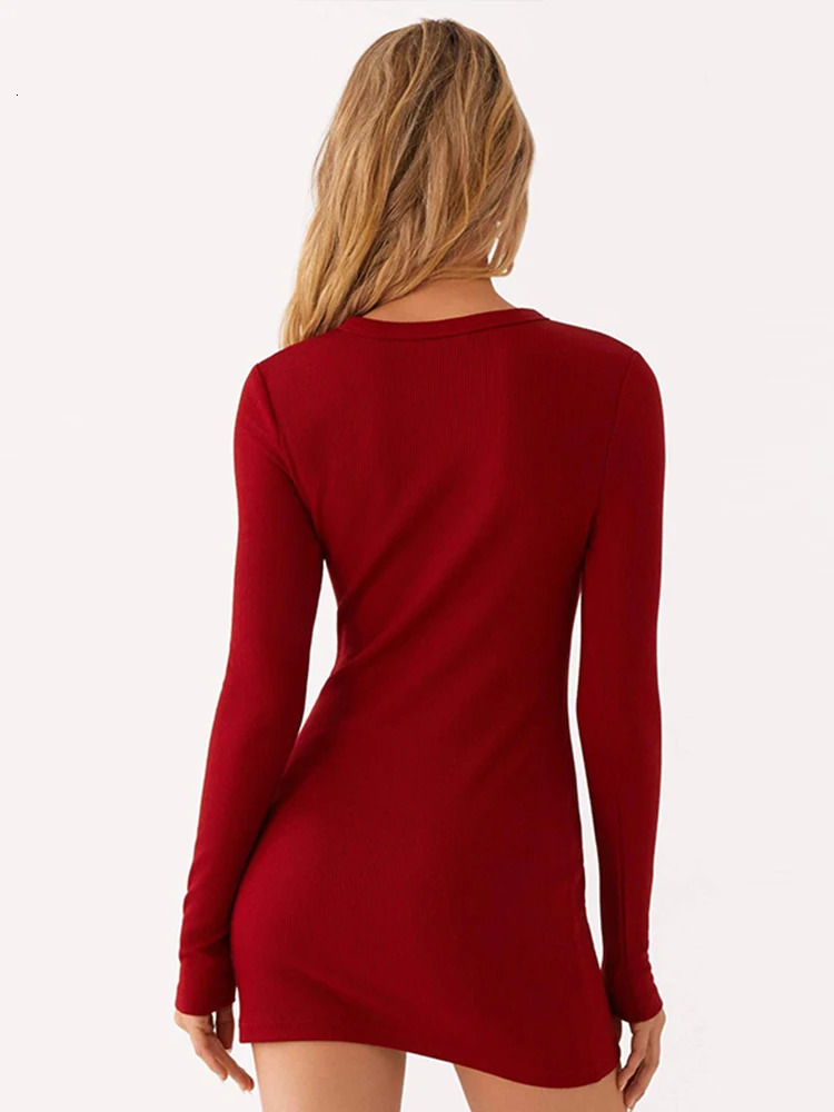 Sexy mini dress womens elegant O-neck single chest full sleeve womens dress 2025 spring/summer fashion womens party vest 250103