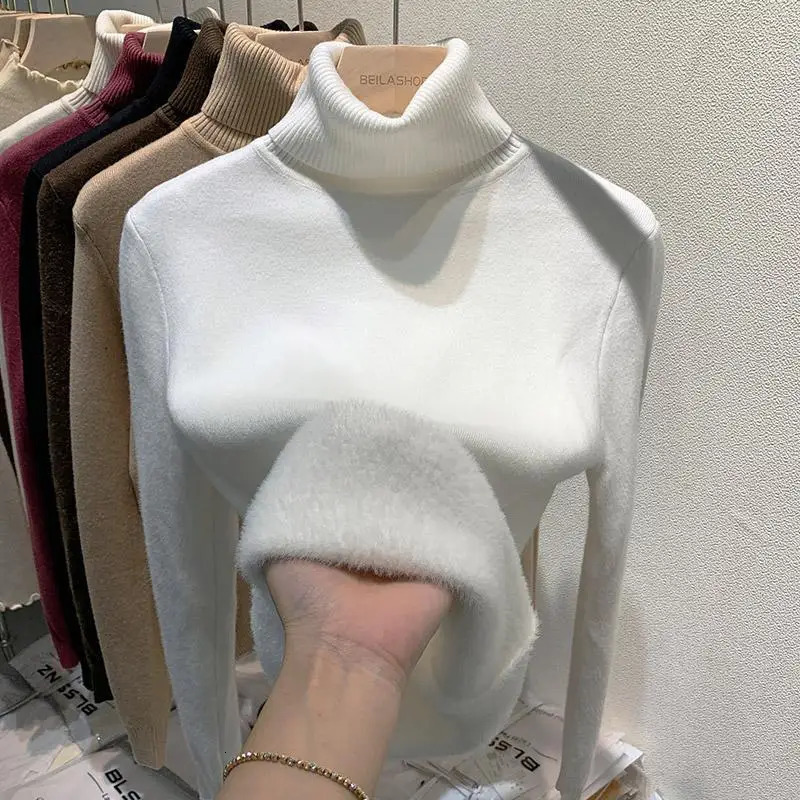 Thicken High Collar Pullover Womens Sweater Top Winter Warm and Soft Solid Color Inner Wear Bottoming Shirt 250103