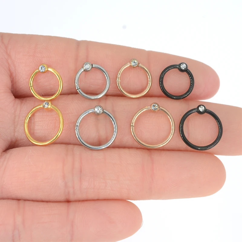 1Pc G23 Captive Bead Clicker Ring Gems Seamless Hinged Segment Ring Clicker Cartilage Nose/Lip Hoop Rings Septum 16G 250103