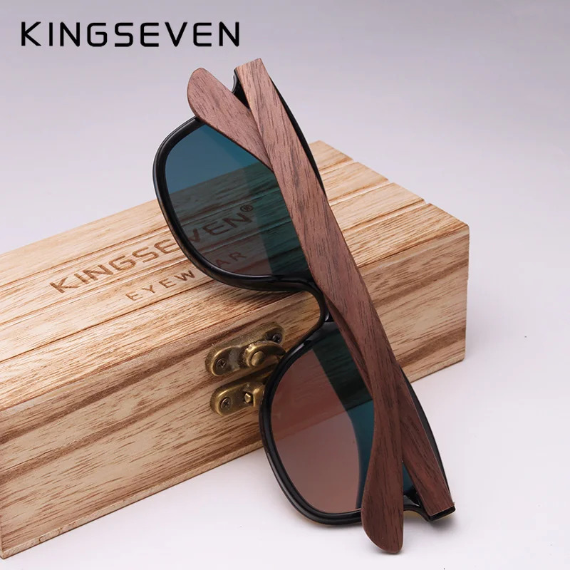 KINGSEVEN UV400 Sunglasses For Men Polarized Walnut Wood Handmade Sun Glasses High Quality Protection Women Eyewear Gafas 250106