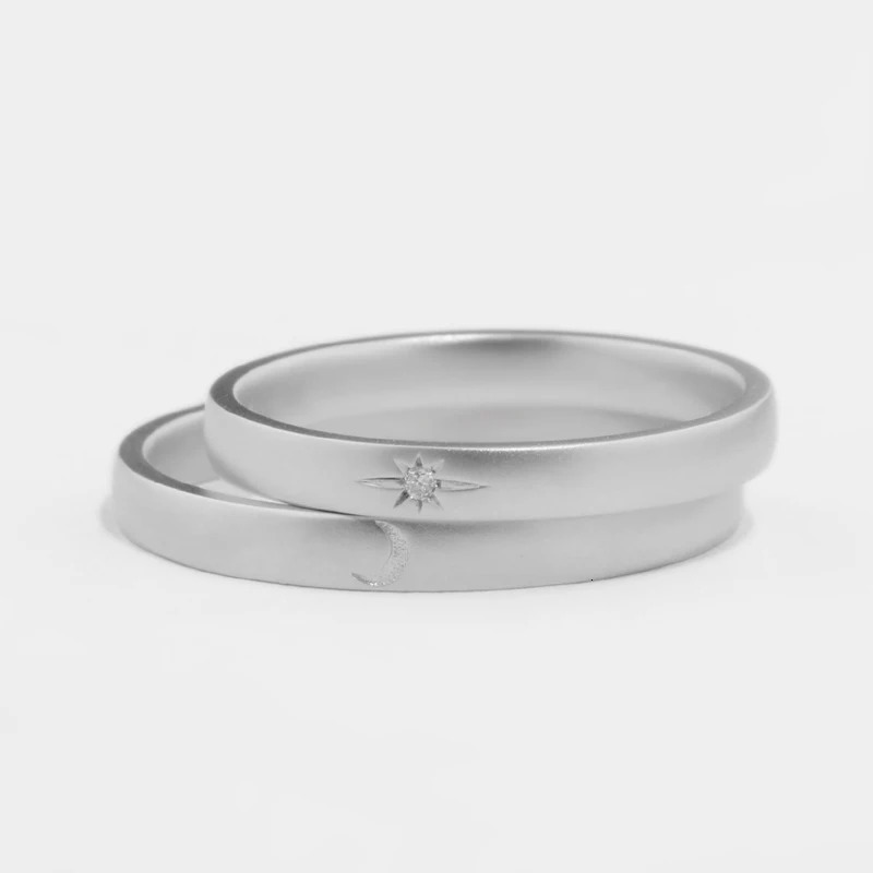 Star Crescent 18K/14K/10K Gold PT950 Platinum Diamond Couple Rings Wedding/Engagement Gift 250103
