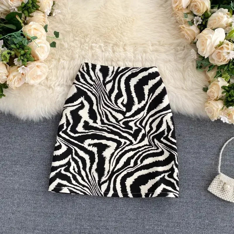 Korean Zebra Print Midi Skirt Women Autumn Female Aline High Waist Loose Skirts Vintage Mini 250106