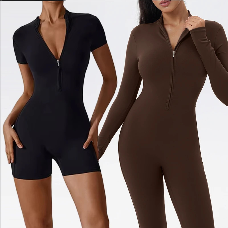 One Piece Sporty Jumpsuits Women Long Sleeve Zipper Fitness Overalls Gym Clothing Sexy Elegant Dance Workout Bodysuit Push Up 250103