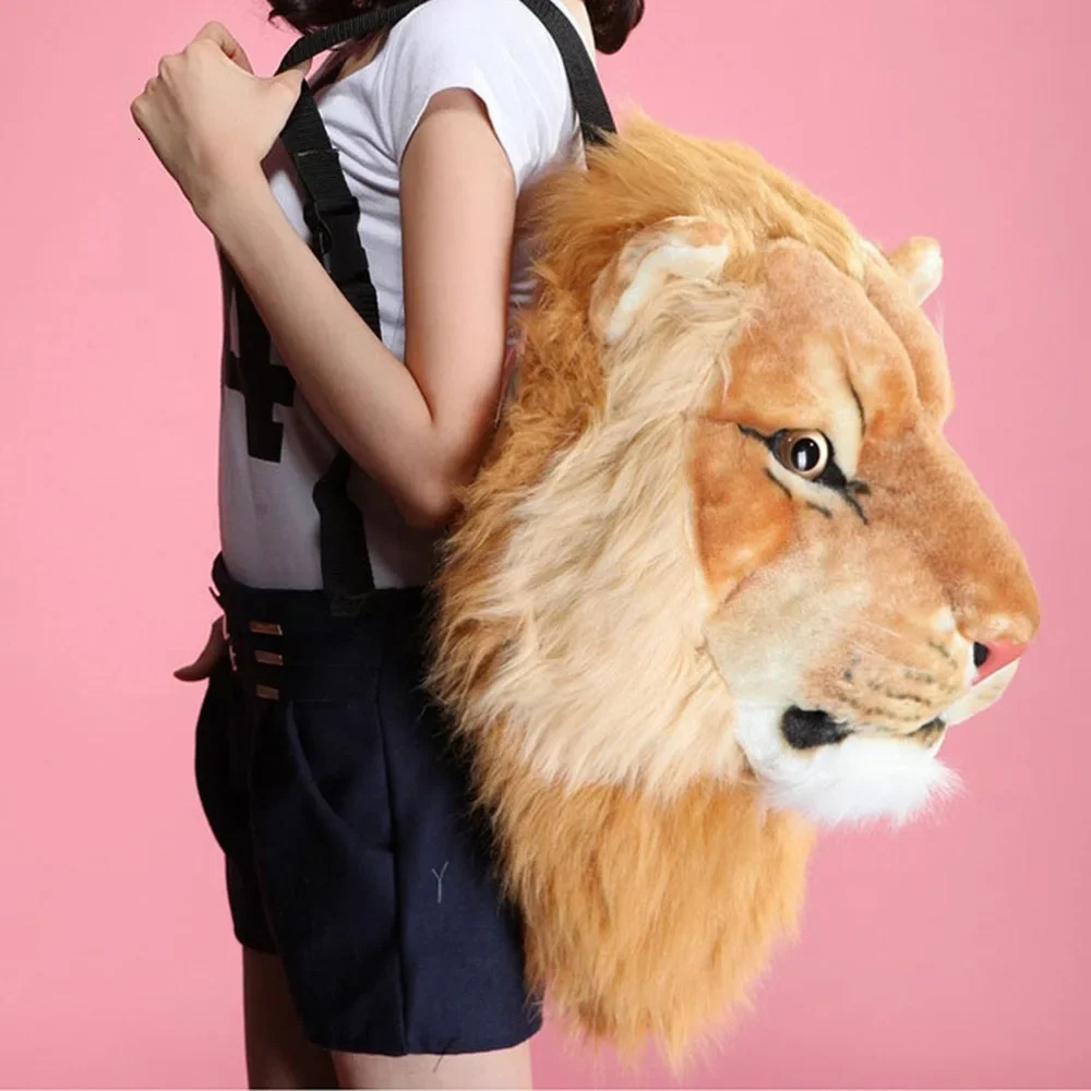3D Animal Backpack Tiger Lion Leopard Panda Fur School Bags Women Chain Clutch Crossbody Shoulder Bags Purse 250102