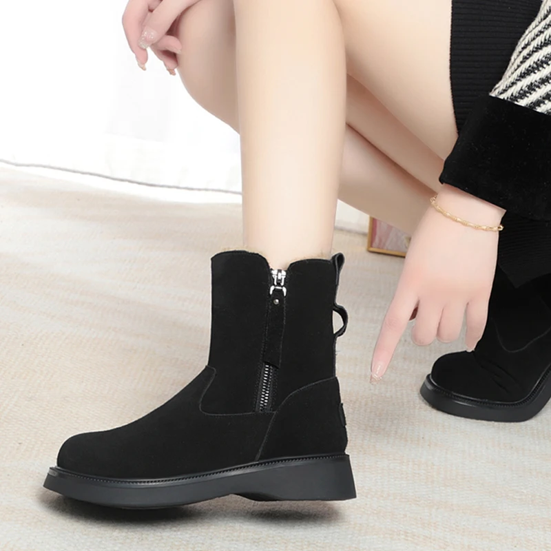 AIYUQI Women Winter Boots Wedge Genuine Leather Natural Wool Women's Snow Boots Anti-slip Warm Women's Booties