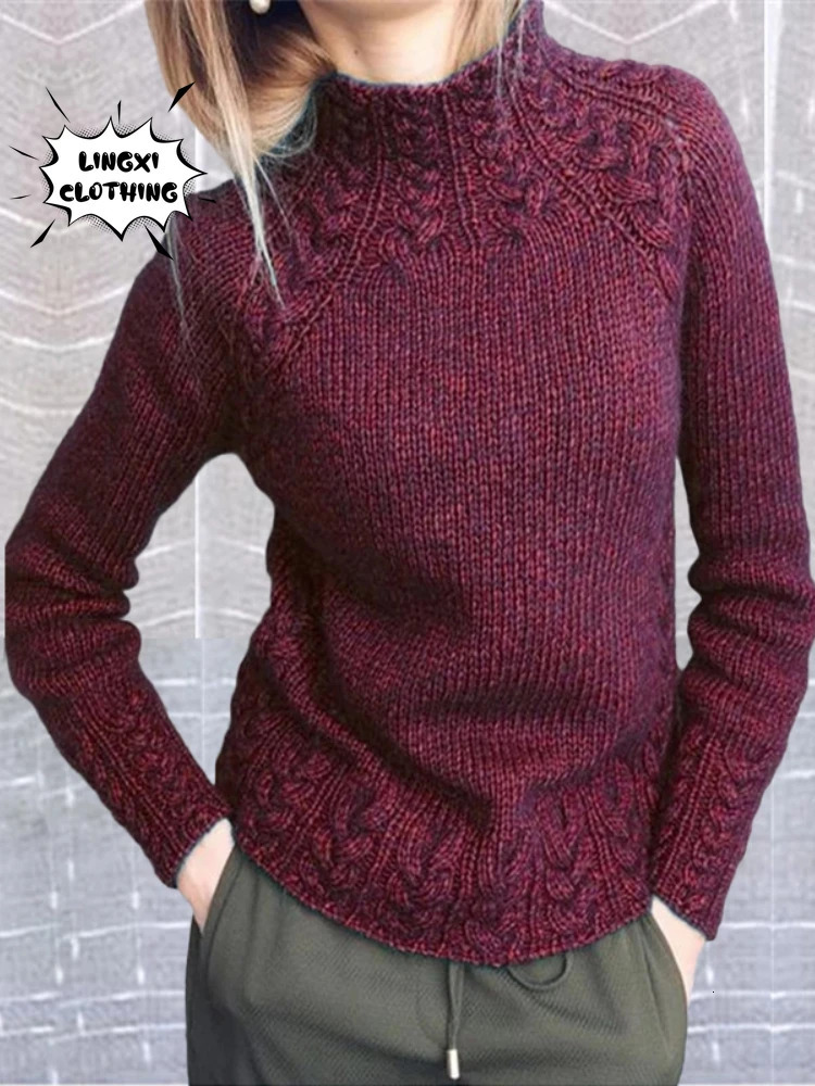 Autumn and Winter Knitted Pullover Womens Top Warm Long Sleeve High Neck Fried Dough Twists Elegant Sweater 250103