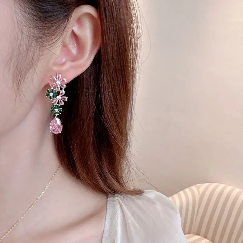 Fashion Crystal Flower Gem Stone Clavicle Necklace Earrings Jewelry Set Choker Women Wedding Bridal Jewelry Accessories Gifts 250102