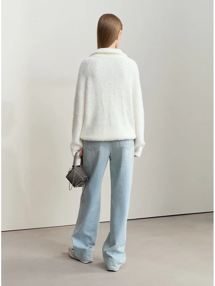 Amii Turtleneck Zipper Semiopen Imitation Mink Needle Sweater Pullovers Winter Womens Loose Shoulder Sleeve Tops 12444266 250103