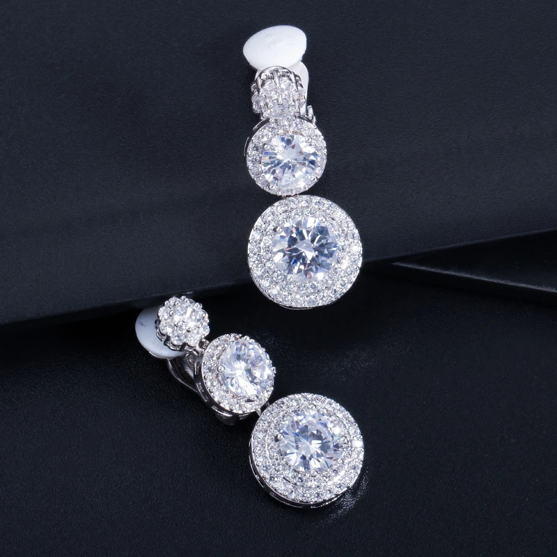 CWWZircons Clip on Ear Round Drop Cubic Zirconia Non Pierced Earrings Fashion Wedding Jewelry Womens Accessories CZ427 250103