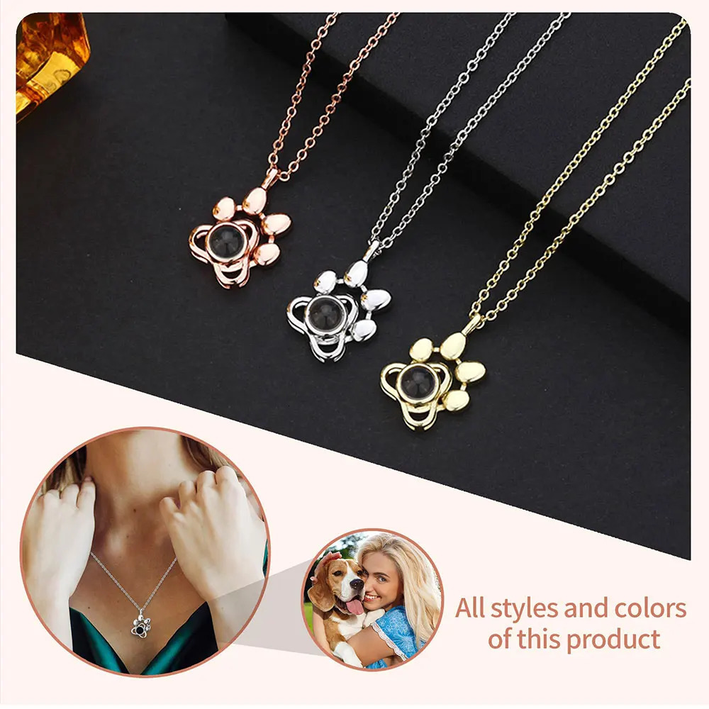Custom Po Projection Necklace with Po Inside Cat Dog Paw Pendant Projection Po Necklace with Po Projection 250106