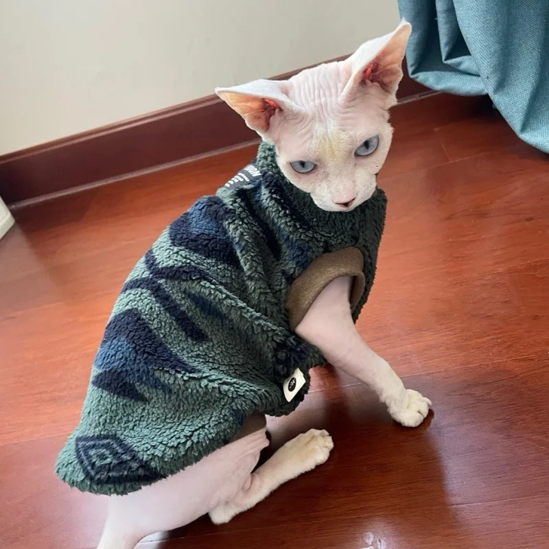 Cat Sweater Kittens Warm Fleece Short Sleeves Brown Sweatshirt Short-legged Cat Clothes Green Coat for Devon Rex Cat Supplies 250106