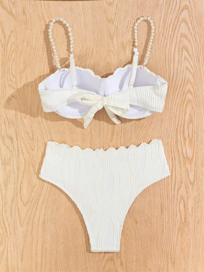 Stylish Shell Bikini Women Two Piece Swimsuit Solid Colors Pearl Straps Bikinis Set Scallop High Waist Swimwear with Underwire Lady Bathing Suit Brazi