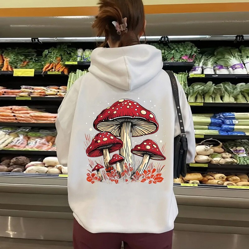 Autumn and Winter New Mushroom Fashion Printed Velvet Hoodie Multi functional Couple Coat