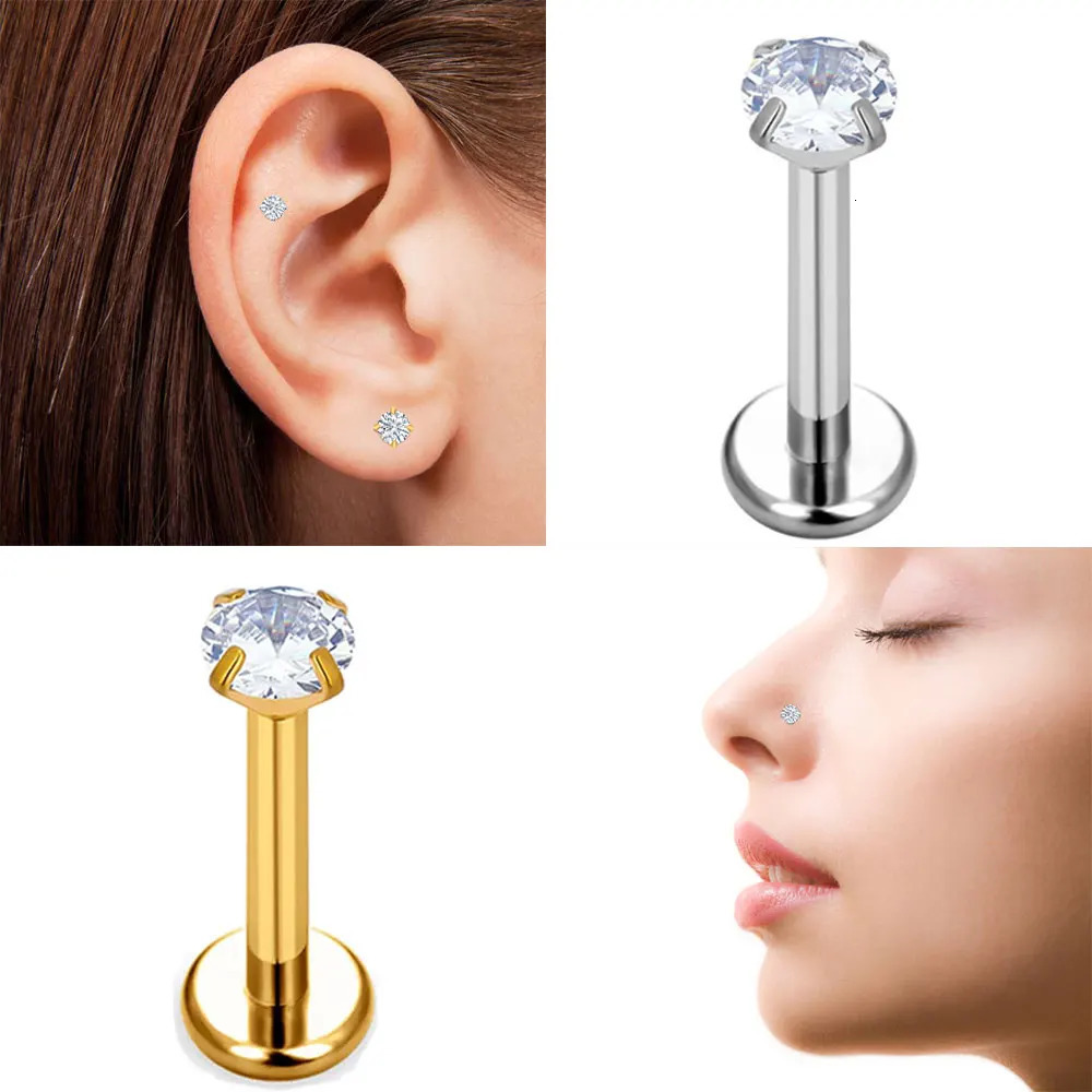 10PCS Ear Studs Threadless G23 Nose PIERC Push Pin Labret Lip Rings Earrings Cartilage Helix Piercing Jewelry Wholesale 250103