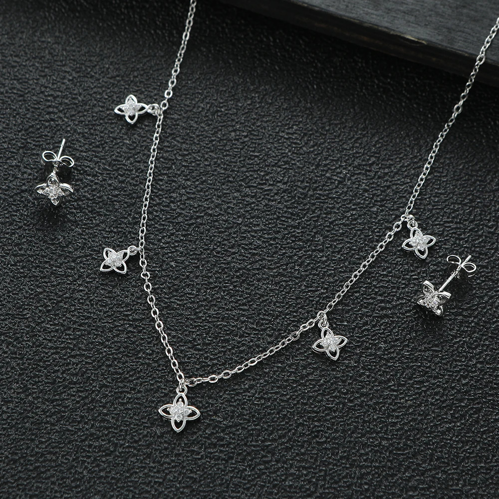 Sweet Geometric Hollow Out Small Flower Cubic Zircon Dubai Bridal Necklace Stud Earring Jewelry Sets Summer Party S525 250102