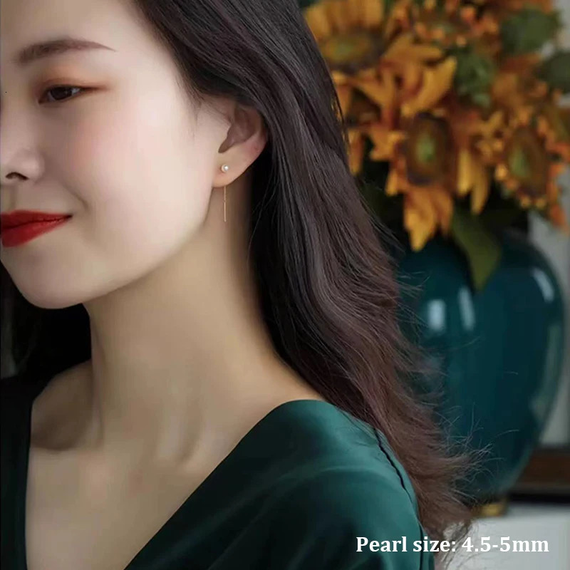 100% Real 18K Gold Natural Freshwater Pearl Drop Earrings Pure AU750 Simple Tassel Earrings for Women Fine Jewelry 250106