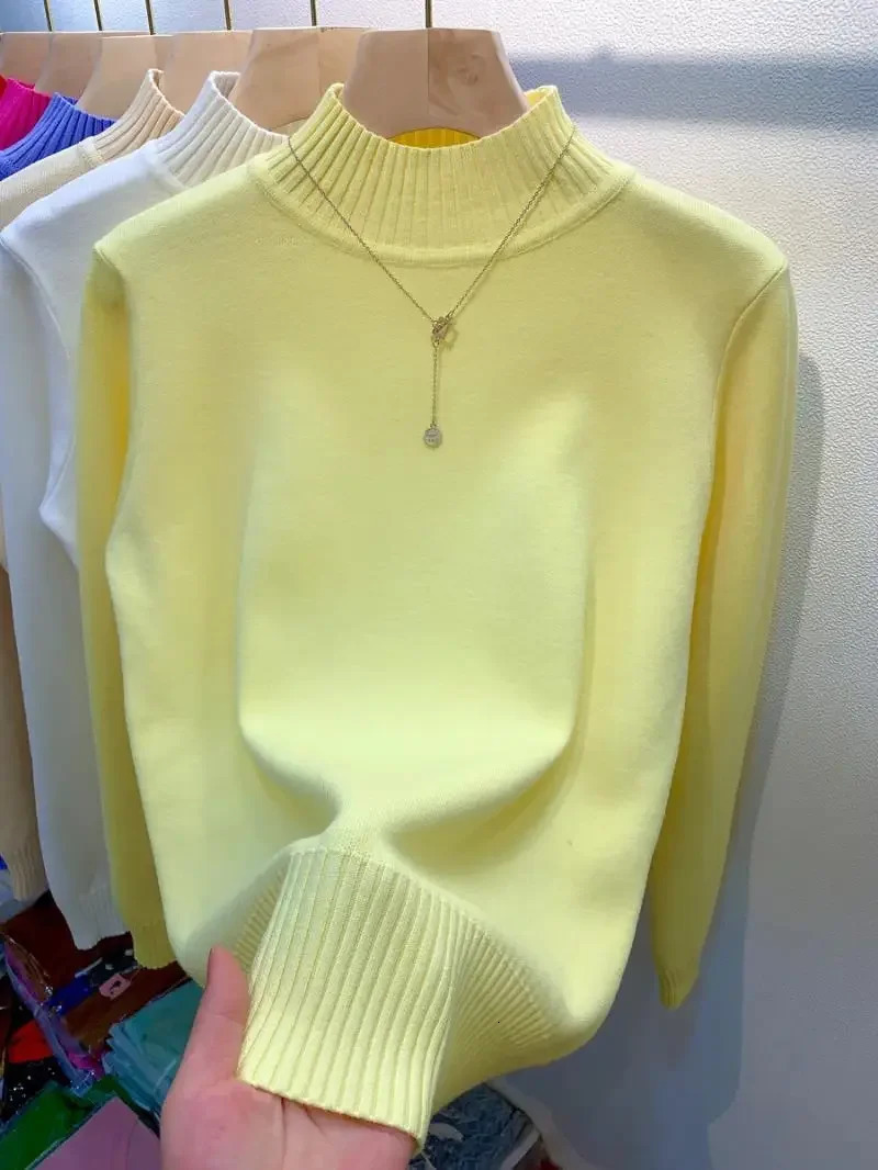 Candy Color Half Turtleneck Sweater Pullover Women Fall Winter Slim Soft Knitwear Jumper Korean Casual Warm Knit Long Sleeve Top 250103