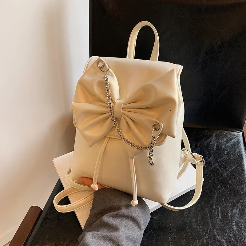 Selling High-quality Solid Color Stitching Casual PU Womens Backpack Versatile Large Capacity Handbag Bow Buckle 250102