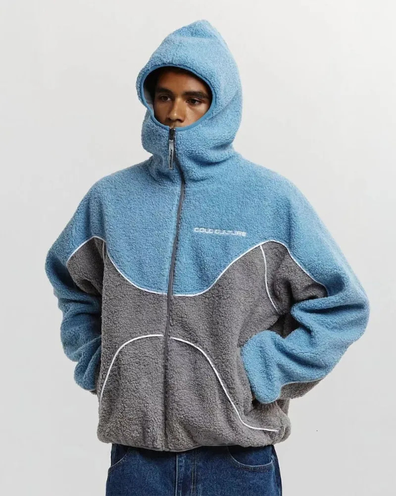 Fashion vintage color matching n zipper sweatshirt men high street hip hop streetwear hoodie couple loose casual warm coat 250103